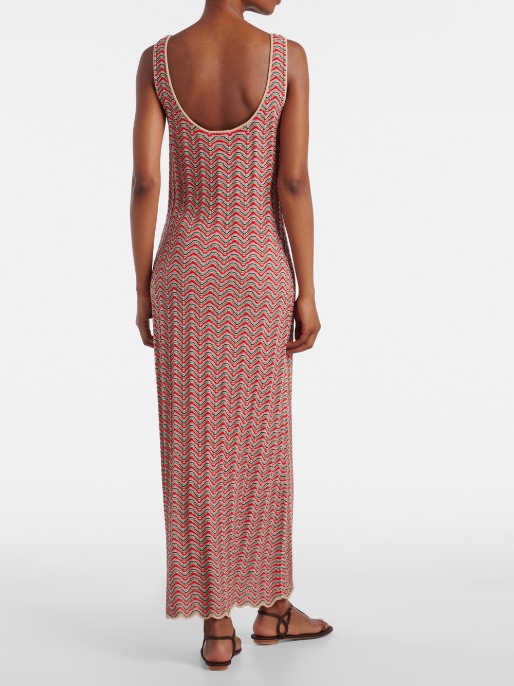 NWT RIXO Scoop-Back Sleeveless Maxi Dress in Red Wave Print